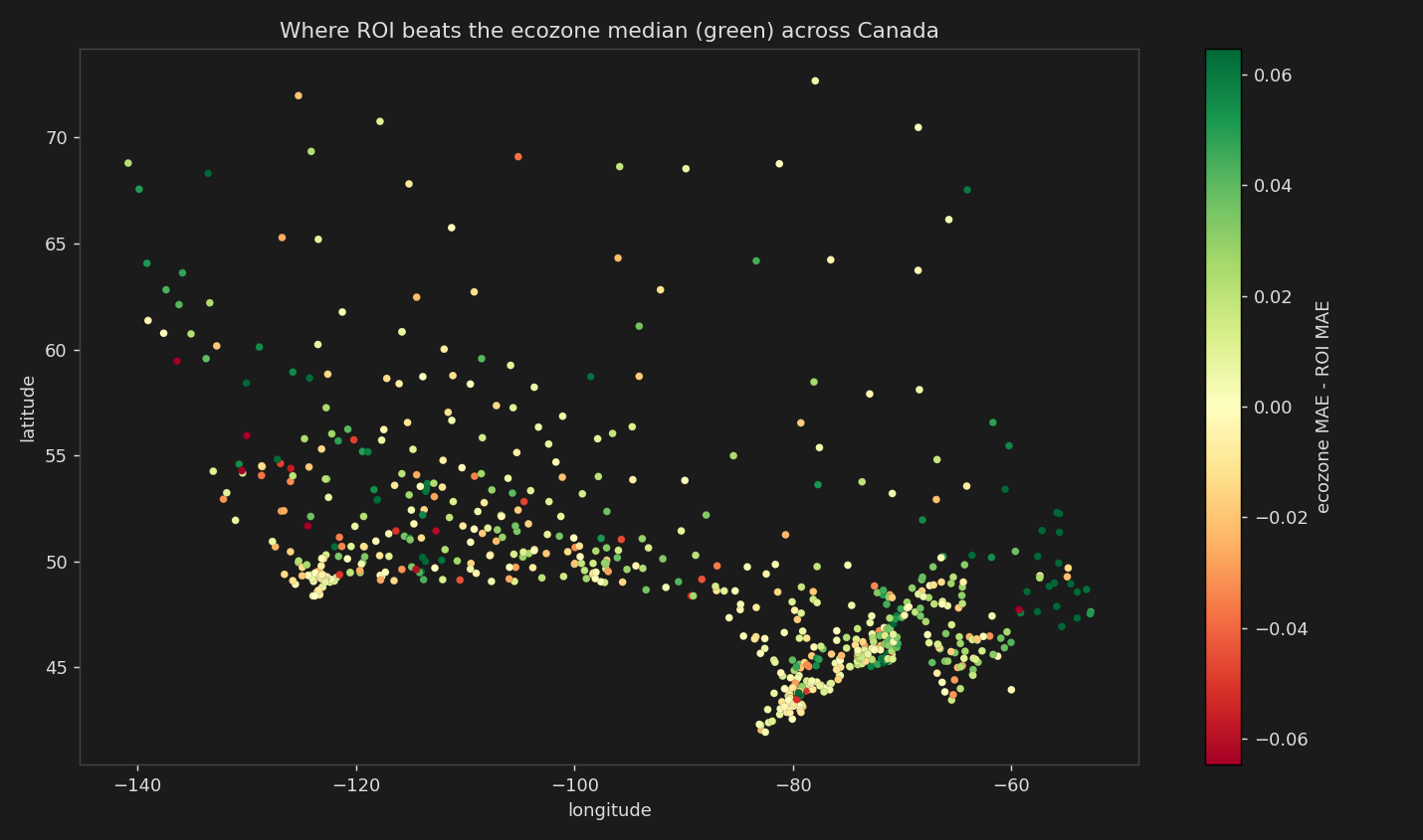 Map of per-station ROI improvement over ecozone
