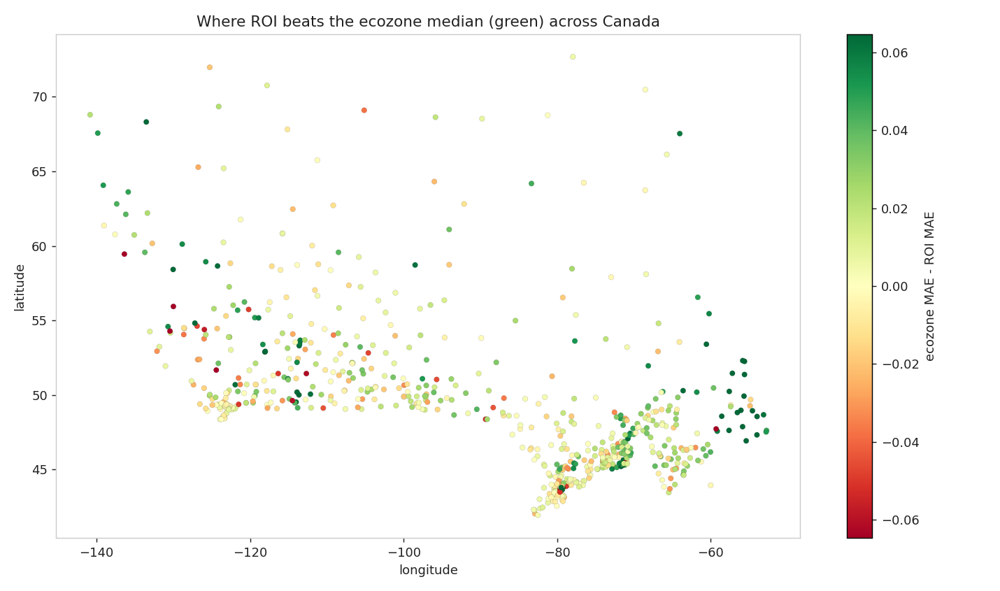 Map of per-station ROI improvement over ecozone